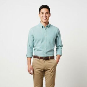 Banana Republic Non-Iron Tailored Slim Fit Green/White Plaid Size Medium